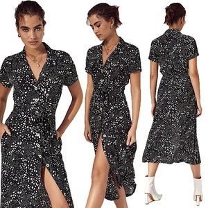 Wilfred Aritzia Button Down Collared Short Sleeve Midi Maxi Shirt Animal Dress